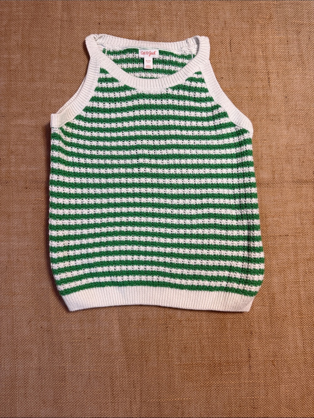 Cat & Jack Green and White Striped Knit Tank